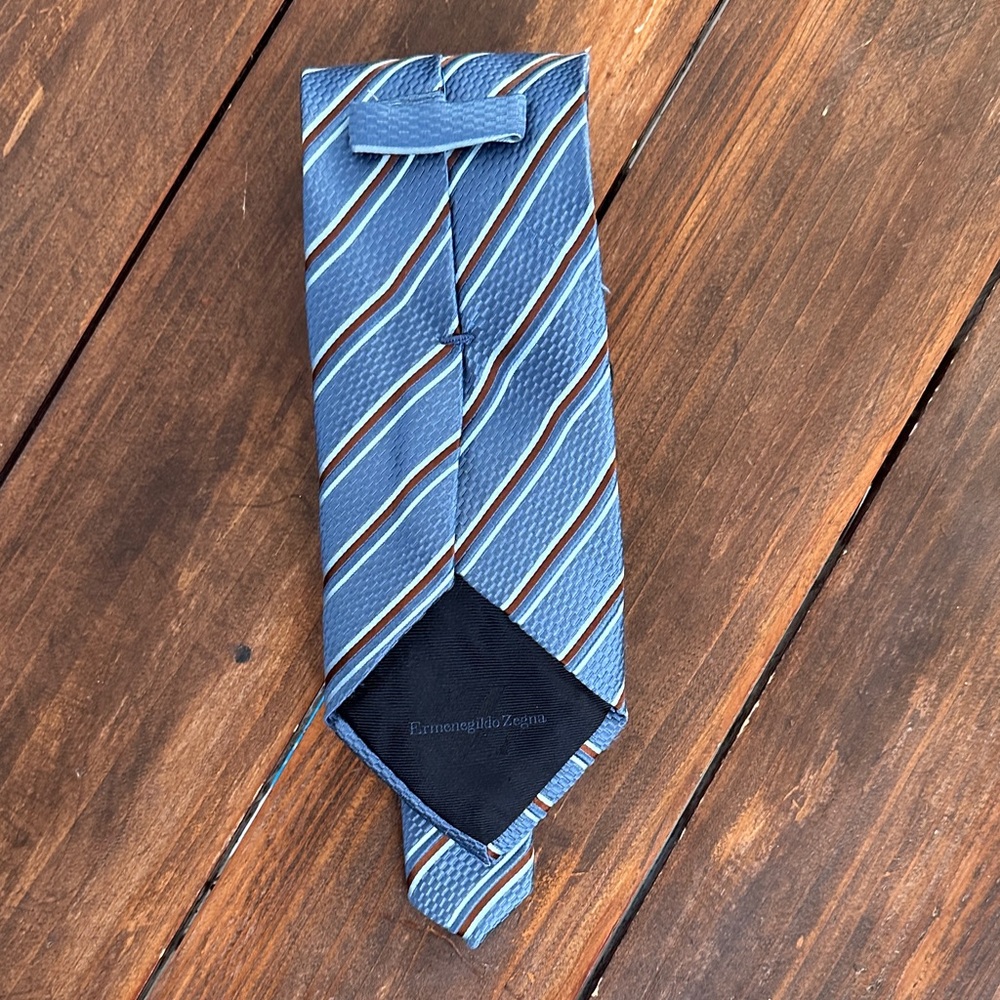 Ermenegildo Zegna Blue and bronze Striped Tie